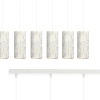Sospensione 6 Luci Karli In Acciaio Bianco E Paralumi Effetto Marmo Dorato