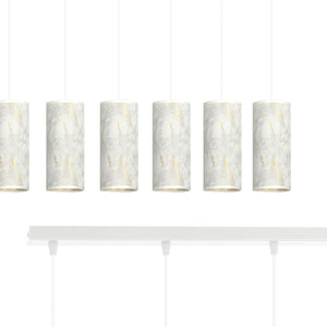 Sospensione 6 Luci Karli In Acciaio Bianco E Paralumi Effetto Marmo Dorato