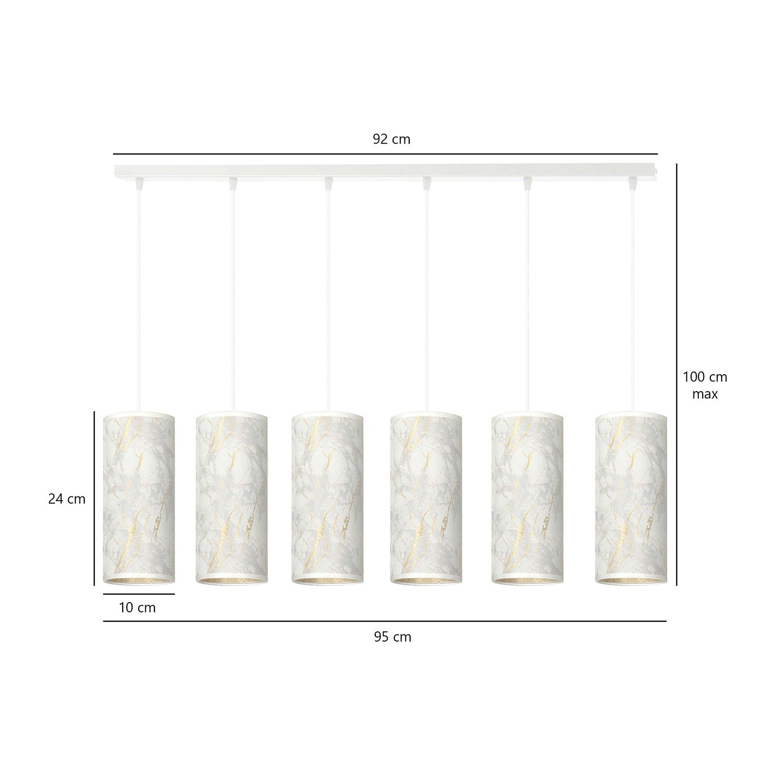 Sospensione 6 Luci Karli In Acciaio Bianco E Paralumi Effetto Marmo Dorato