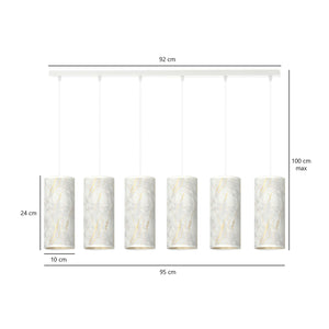 Sospensione 6 Luci Karli In Acciaio Bianco E Paralumi Effetto Marmo Dorato