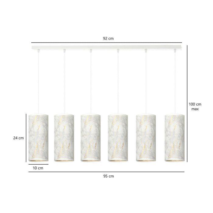 Sospensione 6 Luci Karli In Acciaio Bianco E Paralumi Effetto Marmo Dorato