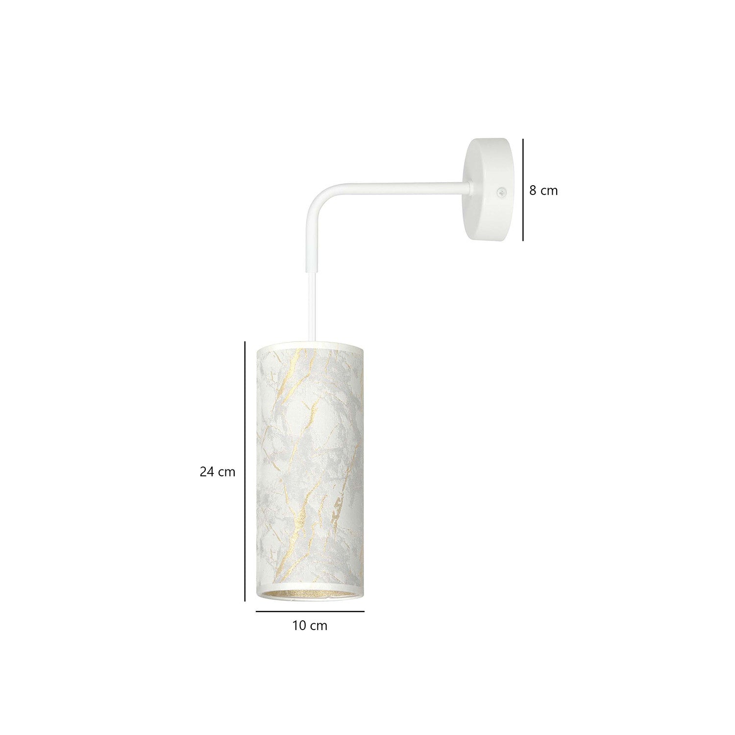 Applique 1 Luce Karli In Acciaio Bianco E Paralume Effetto Marmo Dorato