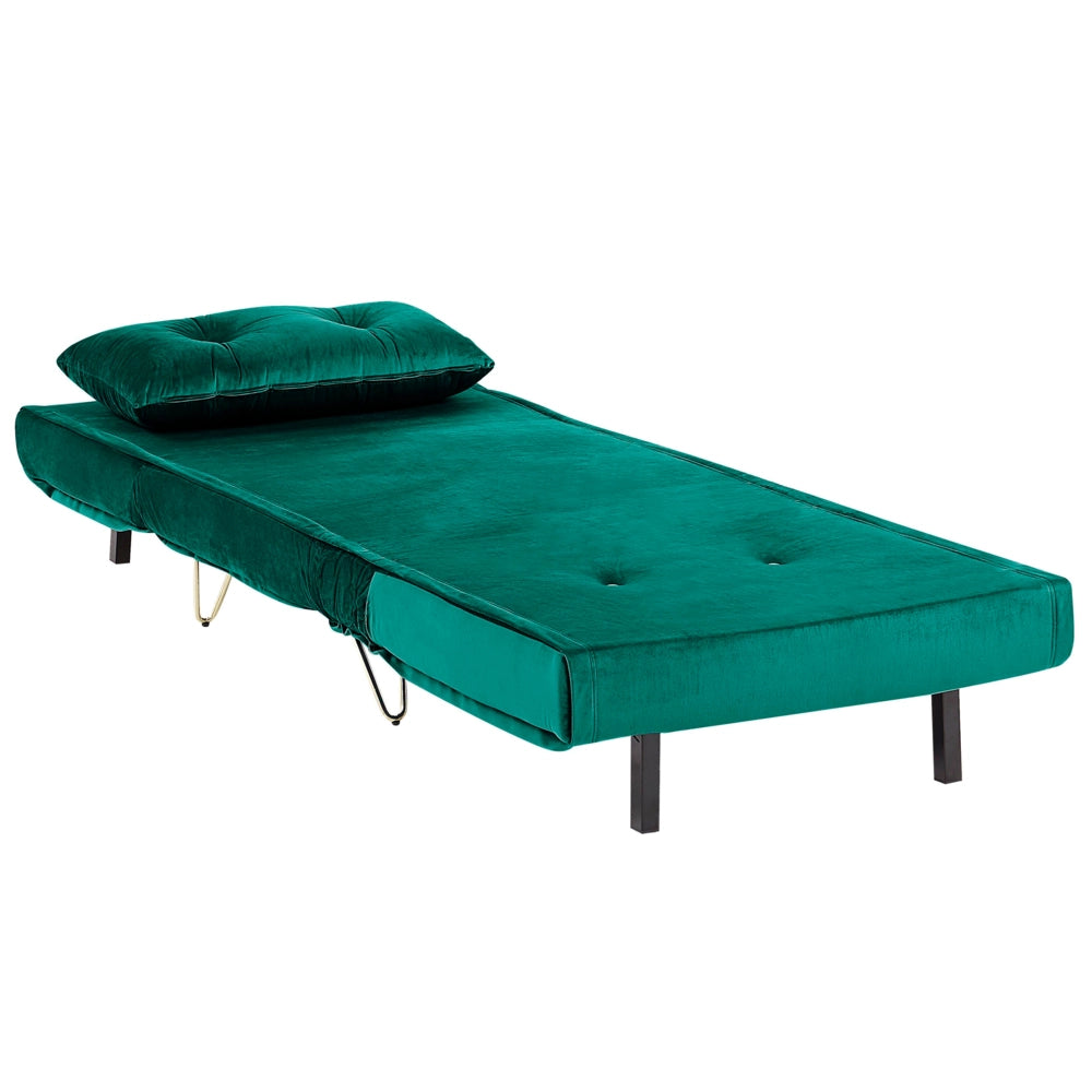 Divano letto piccolo velluto verde scuro 1 posto letto pieghevole senza braccioli con cuscino gambe in metallo dorato glamour
