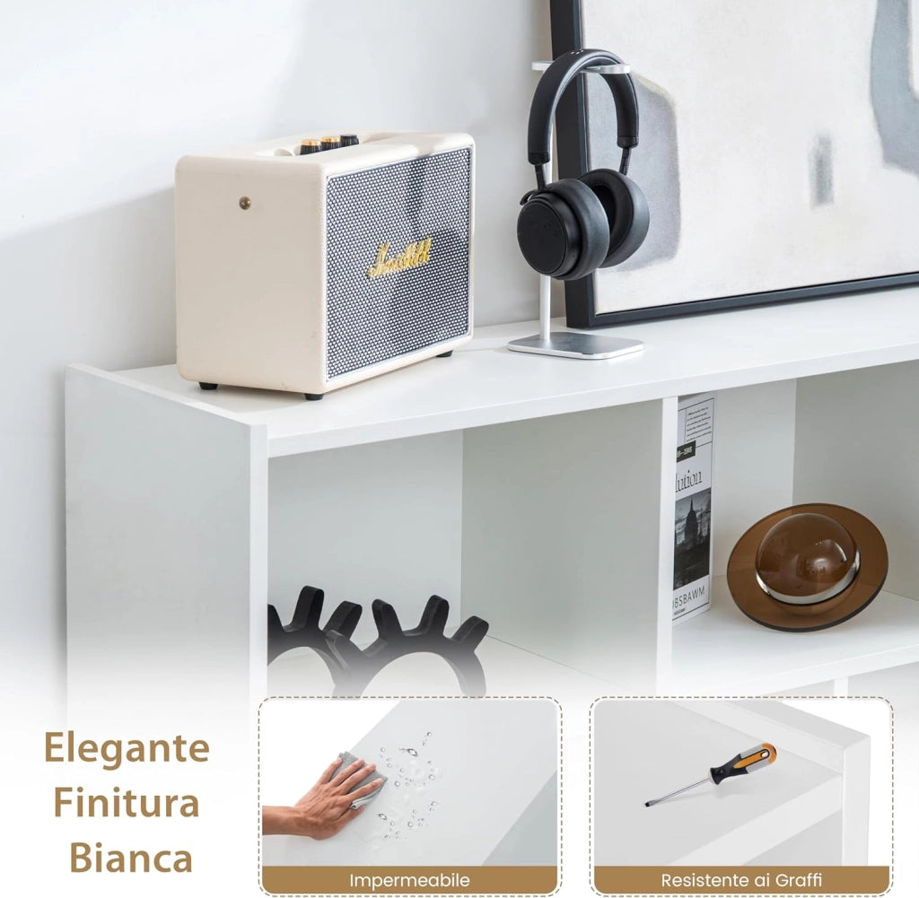 Scaffale Multiuso a 3 Livelli, Mobiletto Espositore Moderno a 8 Cubi, Libreria di Legno per Bambini, Organizer Giocattoli per Camera da Letto, Soggiorno, Studio, Bianco (Bianco)