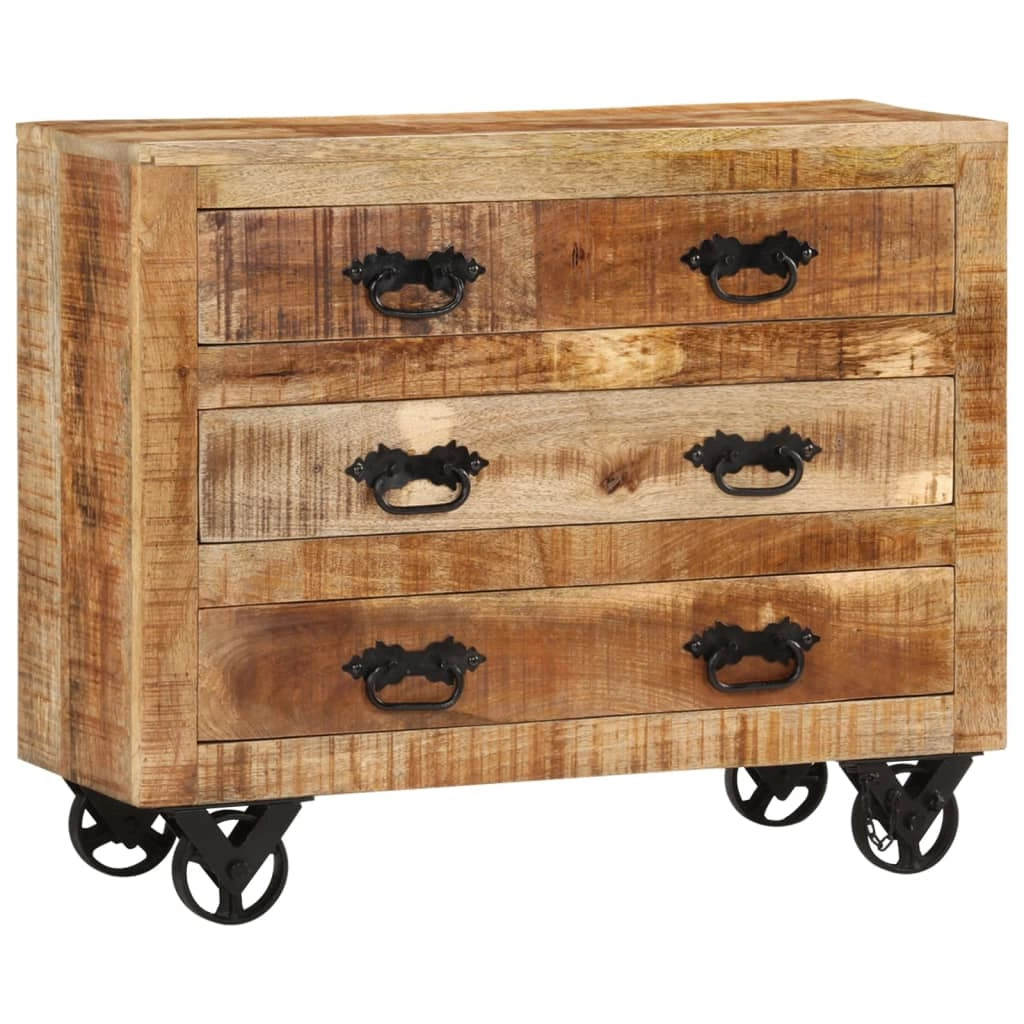 Buffet credenza cassettiera mobiletto mobile contenitore organizer per cucina soggiorno salotto con 3 cassetti 80 x 30 x 65 cm legno massello di mango grezzo marrone 02_0029738