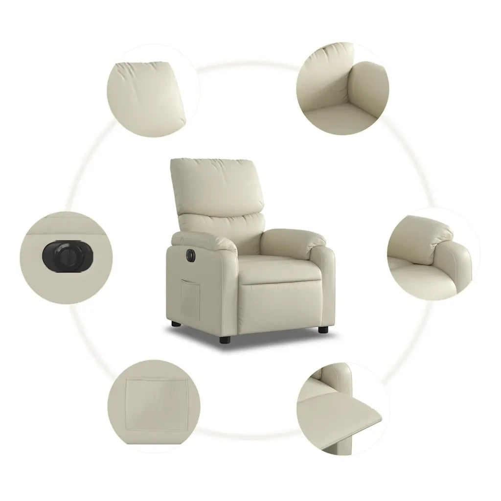 Divano Sedia-Poltrona Reclinabile Elettrica Crema in Similpelle 561019