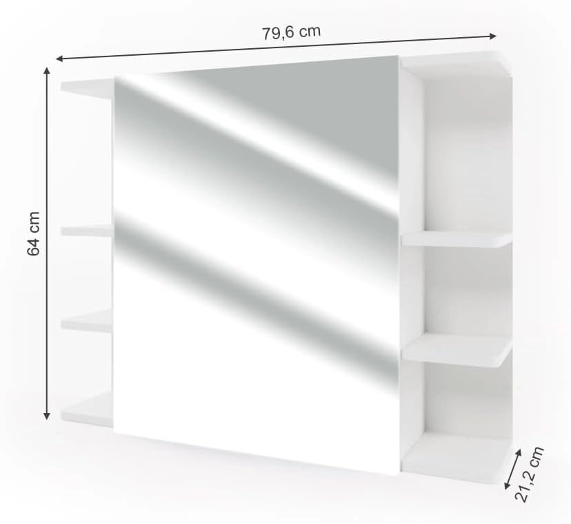 Specchio contenitore bagno Fynn, Bianco, 79.6 x 64 cm, con specchio e ripiani aperti per montaggio a parete