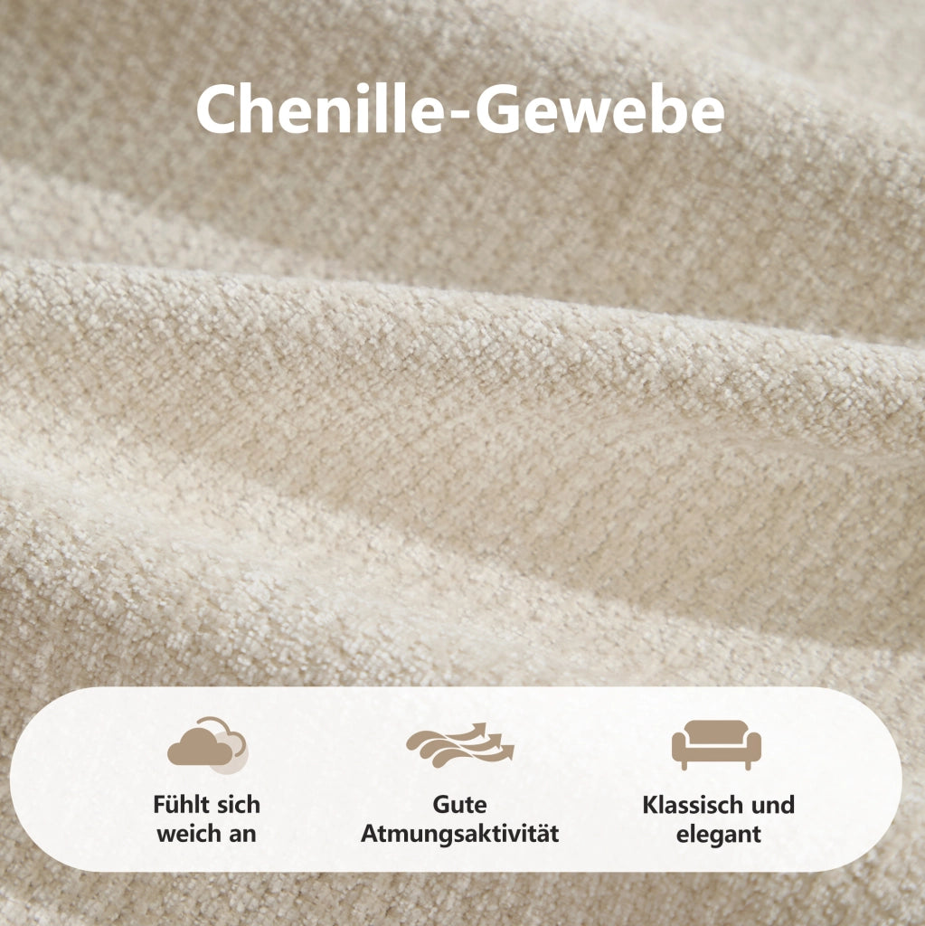 Divano modulare 334x97x68 cm in chenille beige; design senza telaio con seduta ampia e profonda