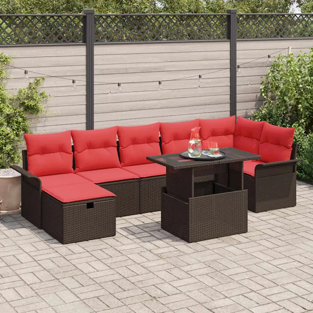 Set Divano da Giardino con cuscino 8 pcs Marrone Poly Rattan