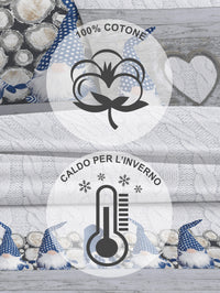 Completo Letto in Flanella Calda e Morbida Anti Pilling - Set Flanellato 3 Misure parure con Federe - Gnomi blu - 1 Piazza e mezza