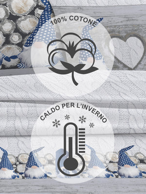 Completo Letto in Flanella Calda e Morbida Anti Pilling - Set Flanellato 3 Misure parure con Federe - Gnomi blu - 2 Piazze