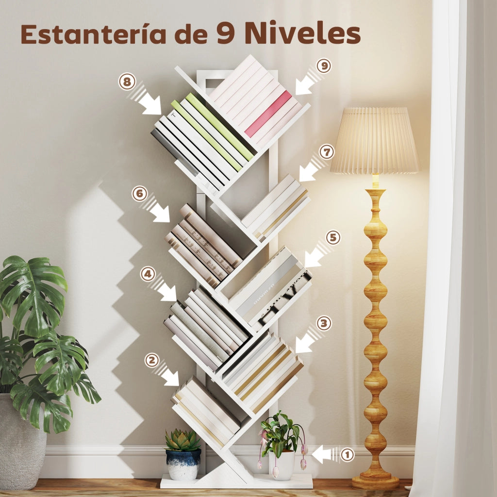 Libreria Scaffale Albero con 9 Ripiani ¨C zephmum ¨C Bianco 50x24x136 cm