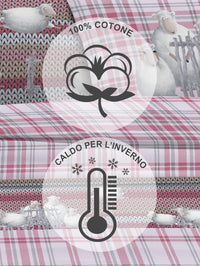 Completo Letto in Flanella Calda e Morbida Anti Pilling - Set Flanellato 3 Misure parure con Federe - Pecorelle rosa - 1 Piazza