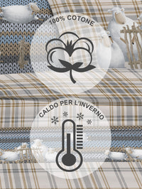 Completo Letto in Flanella Calda e Morbida Anti Pilling - Set Flanellato 3 Misure parure con Federe - Pecorelle beige - 1 Piazza e mezza