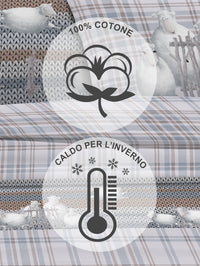 Completo Letto in Flanella Calda e Morbida Anti Pilling - Set Flanellato 3 Misure parure con Federe - Pecorelle grigio - 2 Piazze