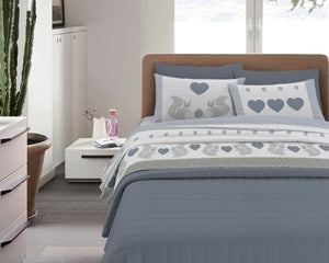 Completo Letto in Flanella Calda e Morbida Anti Pilling - Set Flanellato 3 Misure parure con Federe - Scoiattolo grigio - 1 Piazza