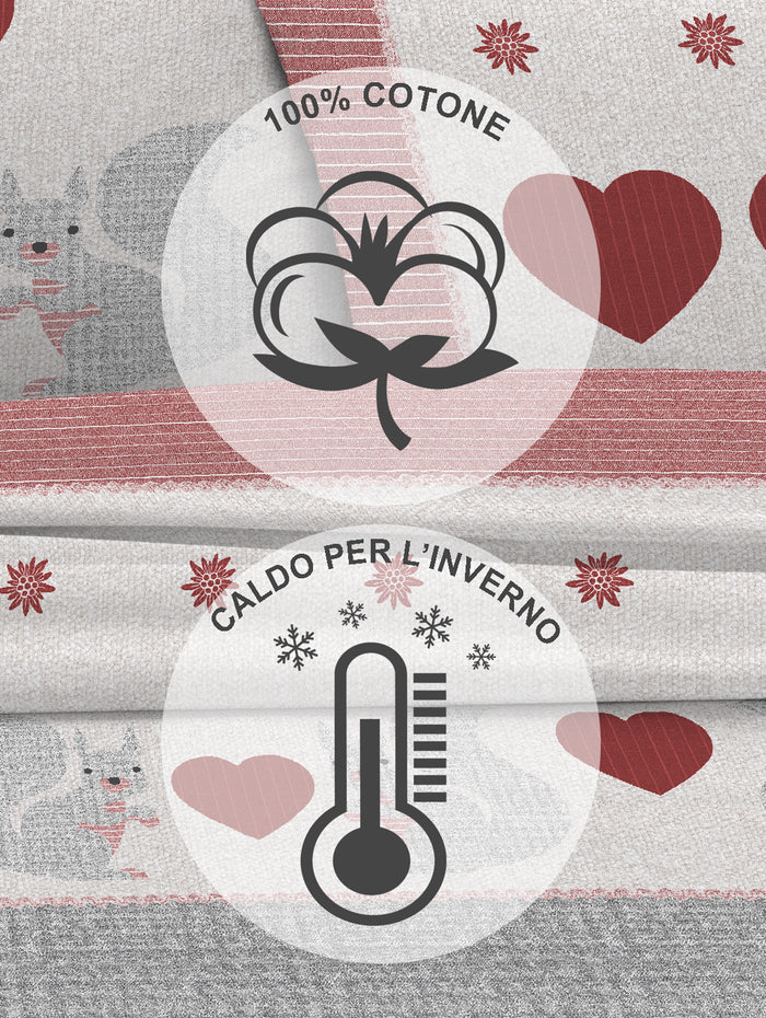 Completo Letto in Flanella Calda e Morbida Anti Pilling - Set Flanellato 3 Misure parure con Federe - Scoiattolo rosso - 2 Piazze