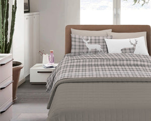 Completo Letto in Flanella Calda e Morbida Anti Pilling - Set Flanellato 3 Misure parure con Federe - Tartan beige - 1 Piazza