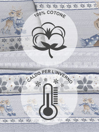 Completo Letto in Flanella Calda e Morbida Anti Pilling - Set Flanellato 3 Misure parure con Federe - Renne blu - 2 Piazze