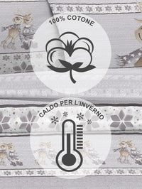 Completo Letto in Flanella Calda e Morbida Anti Pilling - Set Flanellato 3 Misure parure con Federe - Renne grigio - 1 Piazza