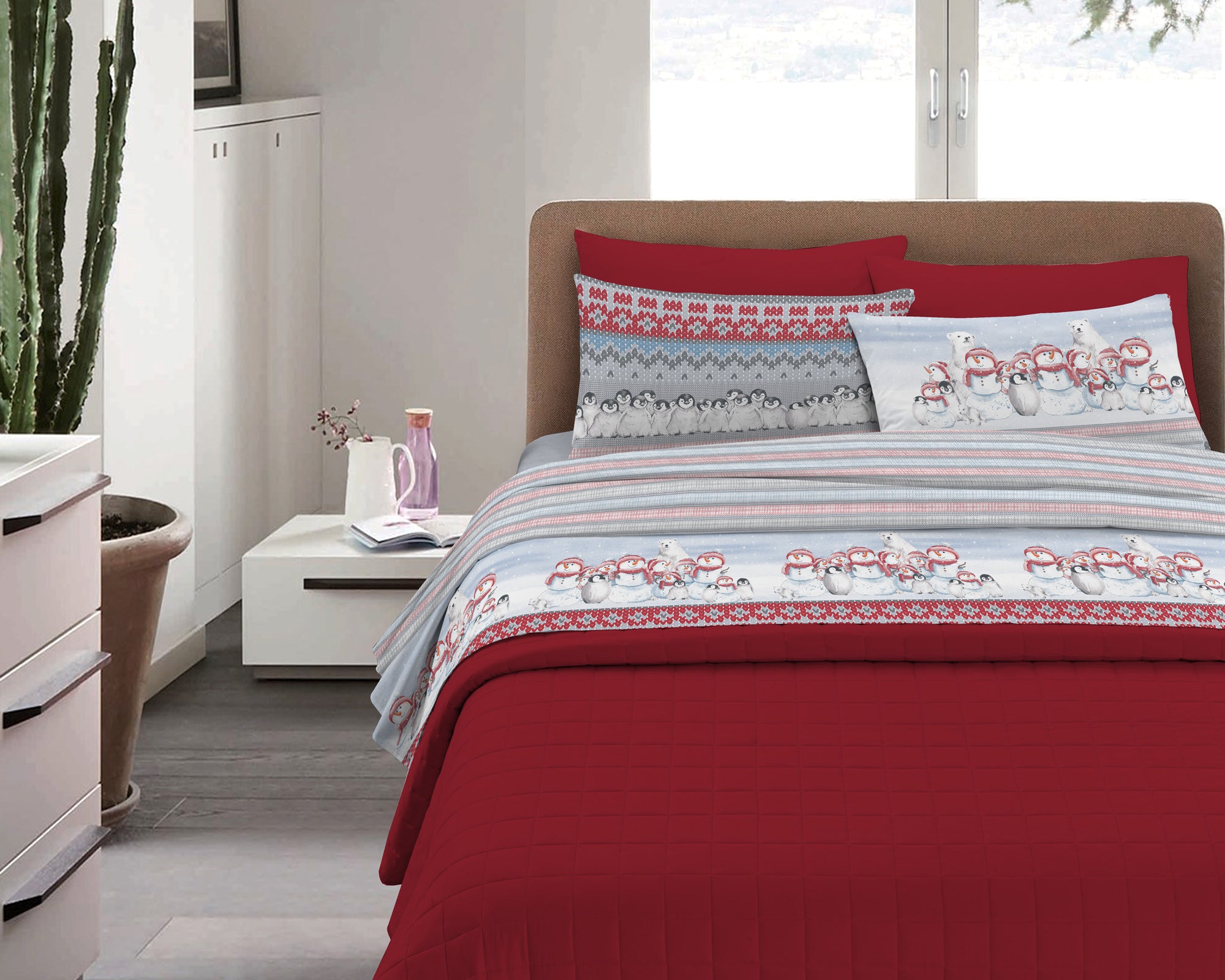 Completo Letto in Flanella Calda e Morbida Anti Pilling - Set Flanellato 3 Misure parure con Federe - Polare rosso - 2 Piazze