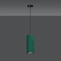 Sospensione 1 Luce Bente In Acciaio Nero E Paralume Verde E Oro