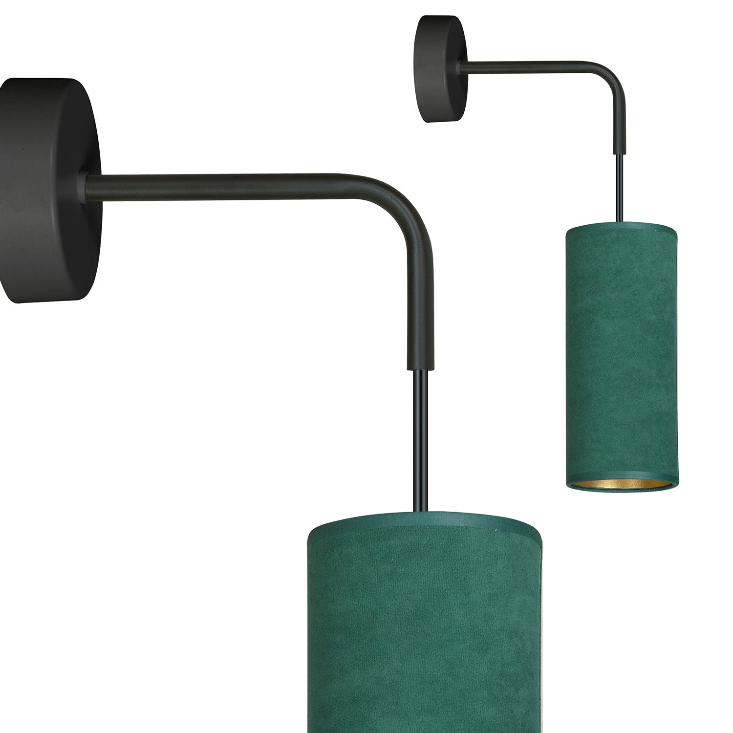 Applique 1 Luce Bente In Acciaio Nero E Paralume Verde E Oro