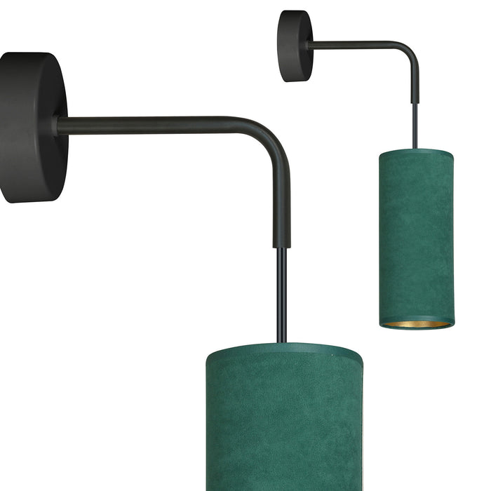 Applique 1 Luce Bente In Acciaio Nero E Paralume Verde E Oro