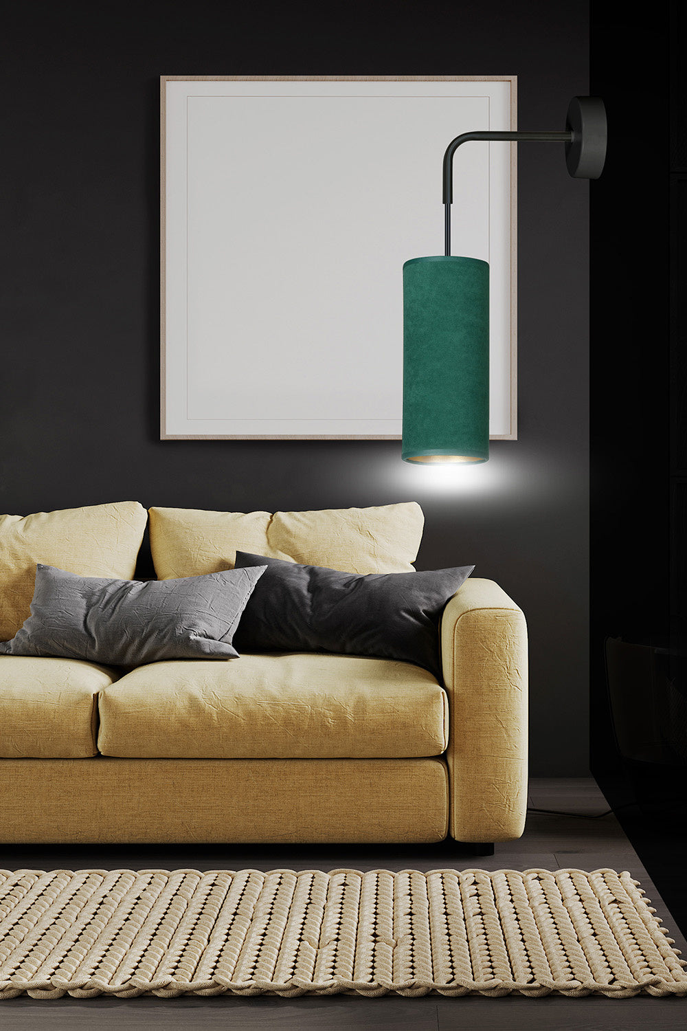 Applique 1 Luce Bente In Acciaio Nero E Paralume Verde E Oro