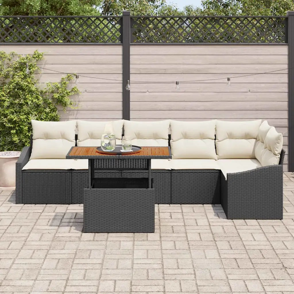Set da Pranzo per Giardino con cuscino 7 pcs Nero e Crema 3349844