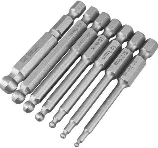Set a 7 pezzi con bit per viti a testa a sfera, chiave a stella metrica, bit per boe e bit per viti, adatto 

Per attrezzi elettrici per viti, elettrici per perforazione e per perforazione a percussione.