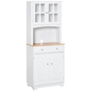 Credenza Alta per Cucina, Mobile Buffet in Legno Bianco, Armadio Dispensa in Stile Classico, Bianco, 68x39.5x170cm
