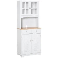 Credenza Alta per Cucina, Mobile Buffet in Legno Bianco, Armadio Dispensa in Stile Classico, Bianco, 68x39.5x170cm
