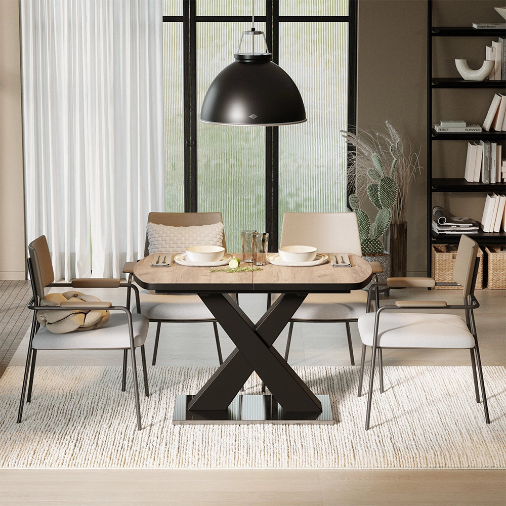 Tavolo da sala da pranzo Chinto Nero/Rovere rustico 120 x 80 cm Estensibile Vicco