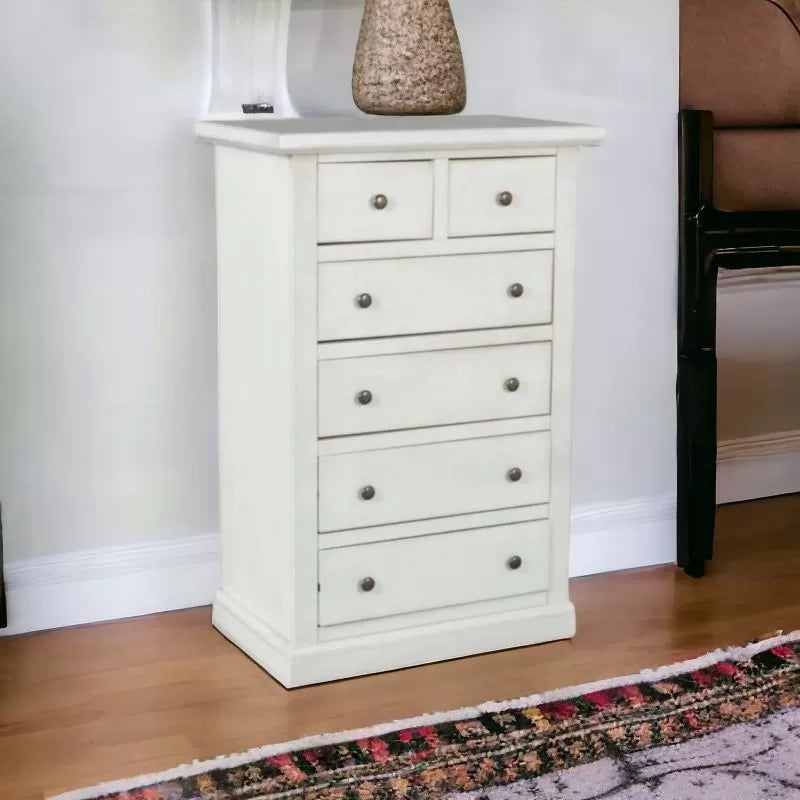 Cassettiera 6 cassetti in legno shabby bianco anticato 62x37x93 - Mobili 2G
