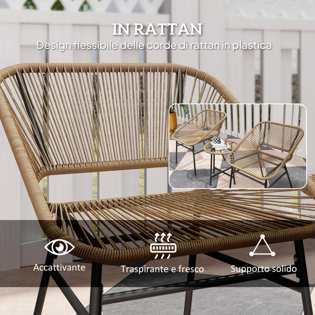 Set Giardino 3 Pezzi ¨C zephmum ¨C Rattan PE, Cuscini, Tavolino Rotondo, Multicolore