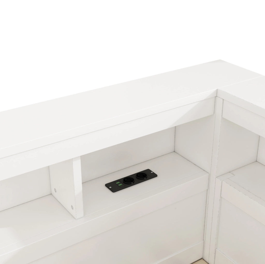 Letto 222.2x113.3x70 cm con prese USB e vano portaoggetti in truciolato e MDF bianco
