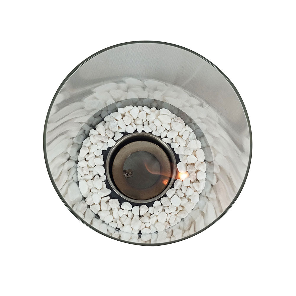 Camino a Bioetanolo da Tavolo Ø16x27 cm CALIDRIA per Interni ed Esterni in Vetro e Acciaio Nero Satinato