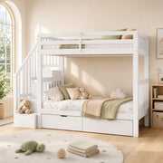Letto a castello 90x200 cm con scala contenitore bianco