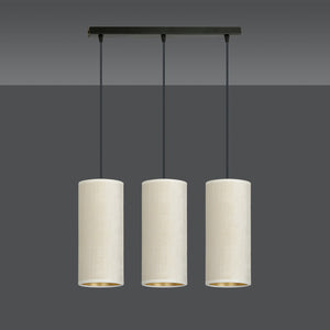 Sospensione 3 Luci Bente In Acciaio Nero E Paralumi Bianco E Oro