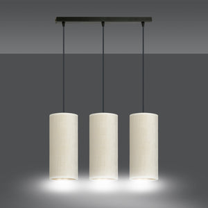 Sospensione 3 Luci Bente In Acciaio Nero E Paralumi Bianco E Oro