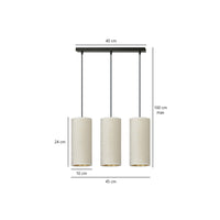 Sospensione 3 Luci Bente In Acciaio Nero E Paralumi Bianco E Oro