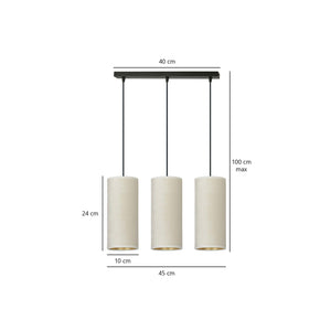 Sospensione 3 Luci Bente In Acciaio Nero E Paralumi Bianco E Oro