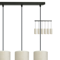 Sospensione 6 Luci Bente In Acciaio Nero E Paralumi Bianco E Oro