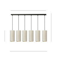 Sospensione 6 Luci Bente In Acciaio Nero E Paralumi Bianco E Oro