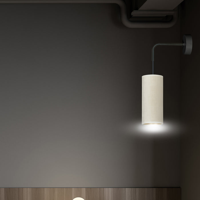 Applique 1 Luce Bente In Acciaio Nero E Paralume Bianco E Oro