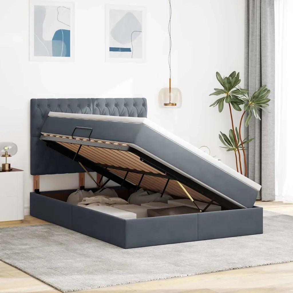 Letto con contenitore e materasso Grigio scuro 140 x 190 cm 3372088