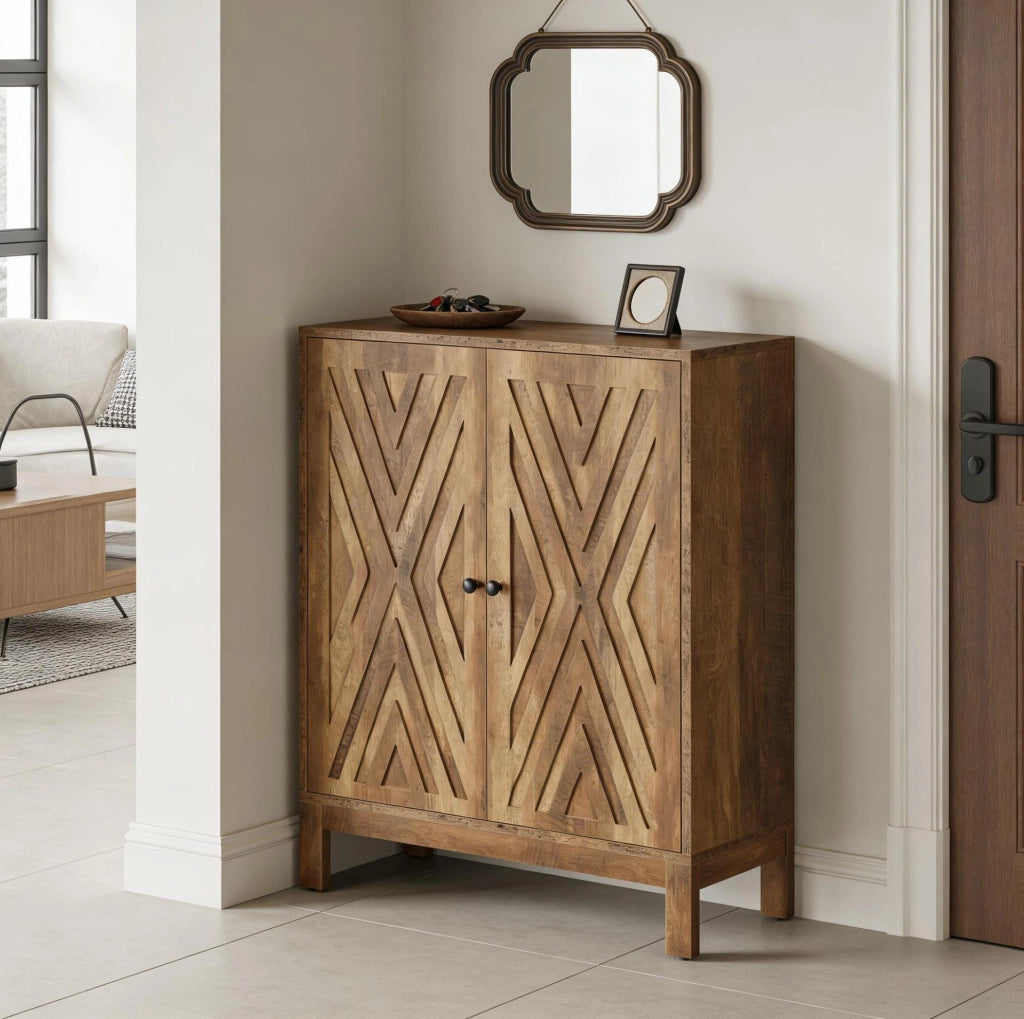 Scarpiera a 5 ripiani in MDF e metallo marrone rustico