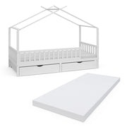 Vitalispa Letto montessori bambini Bianco 90x200 cm con 2 cassetti e materasso