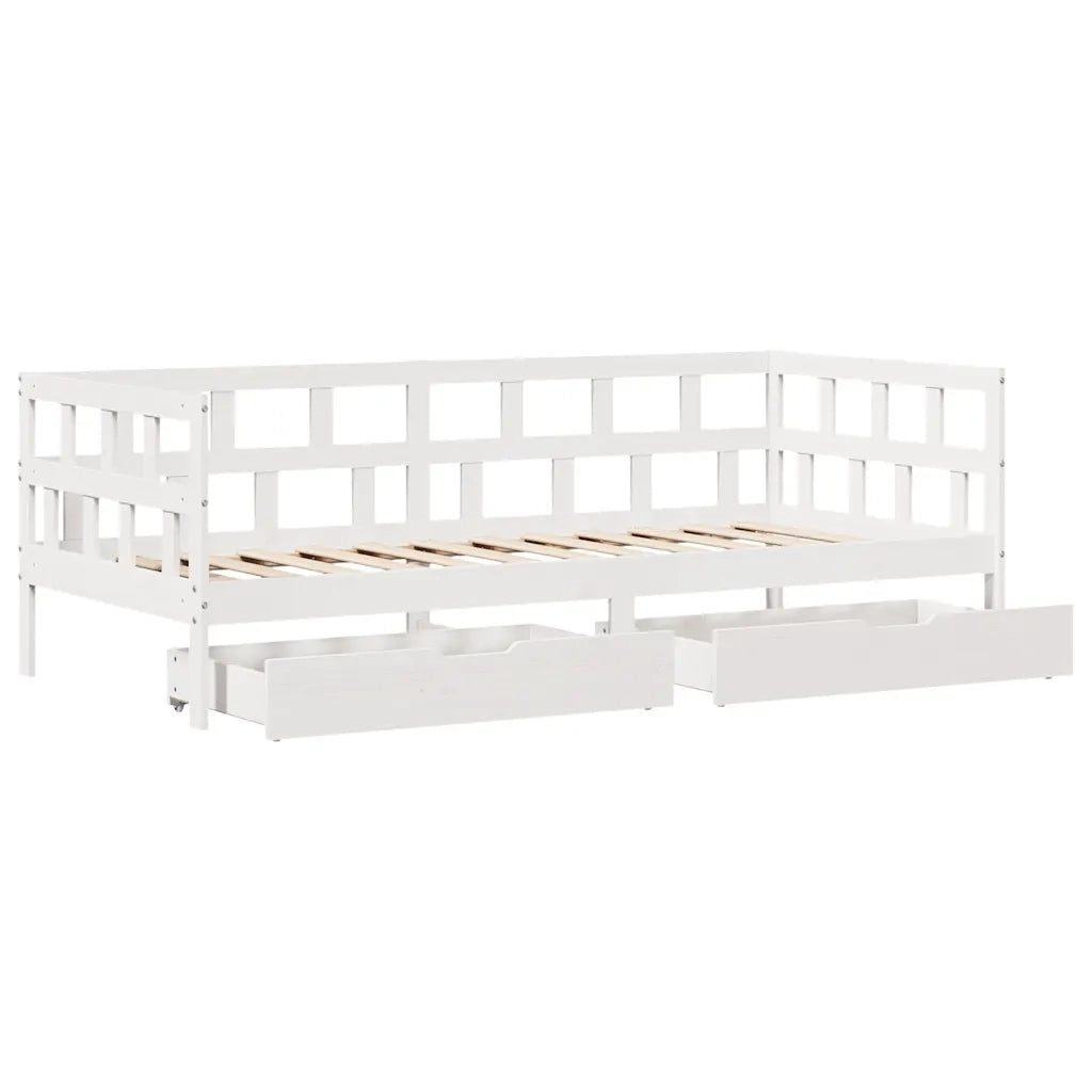 Dormeuse con Cassetti Bianca 80x200 cm Legno Massello di Pino